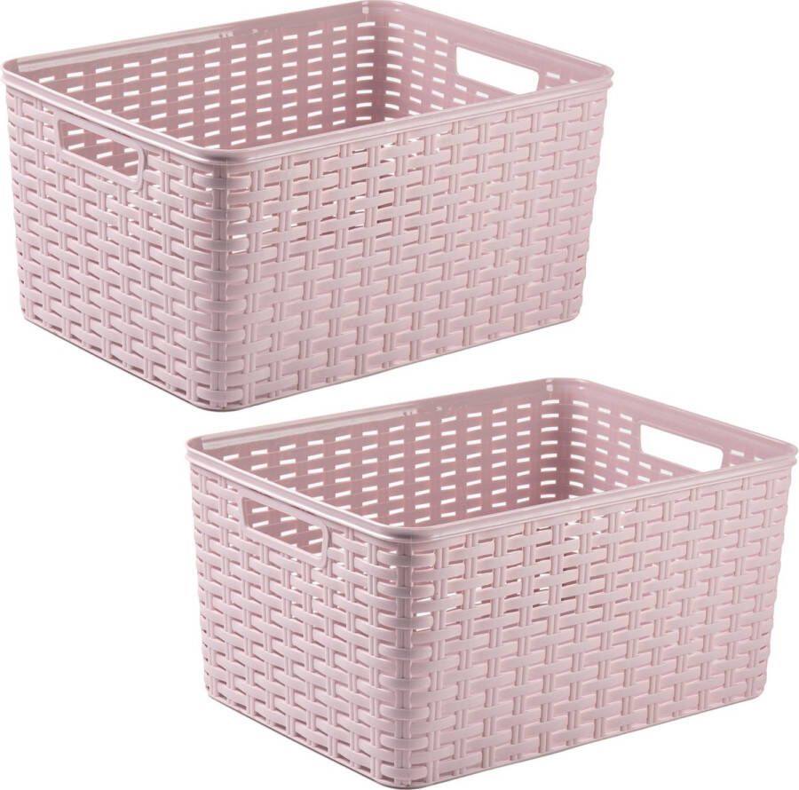 Forte Plastics Plasticforte opbergmand kastmandje 2x 18 liter roze kunststof 28 x 38 x 19 cm Opbergbox