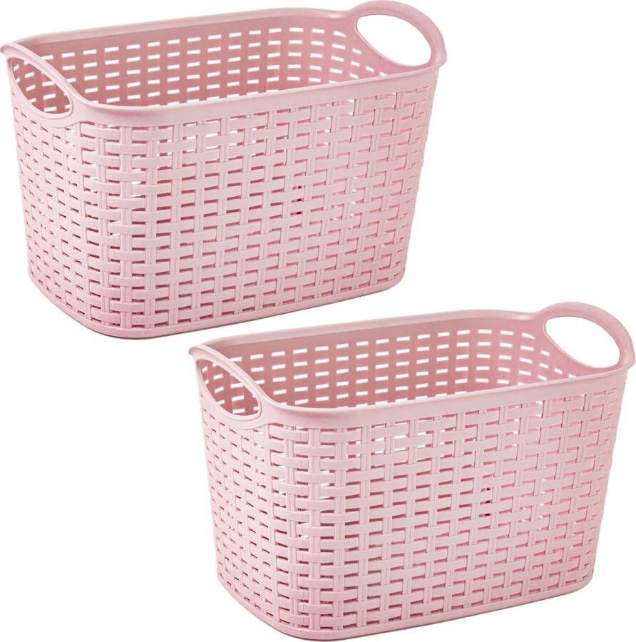 Forte Plastics Plasticforte opbergmand kastmandje 2x 6 4 liter roze kunststof 19 x 29 x 18 cm Opbergbox