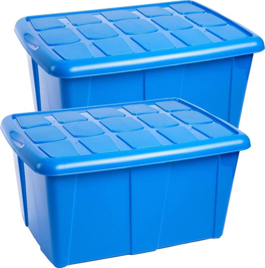 Forte Plastics Plasticforte Opslagbox met deksel 2x Blauw 60L kunststof 63 x 46 x 32 cm Opbergbox