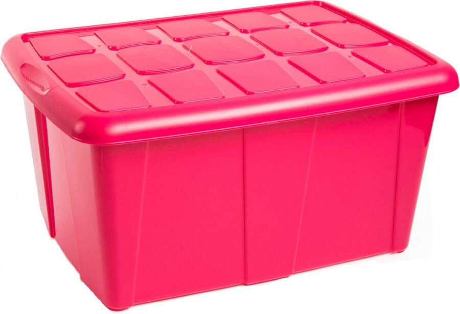 PLASTICFORTE Opslagbox met deksel Fuchsia roze 60L kunststof 63 x 46 x 32 cm