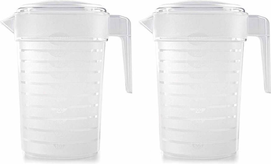 PLASTICFORTE Pakket van 2x stuks kunststof schenkkannen waterkannen van 2 liter 2000 ml Feest partij zomer