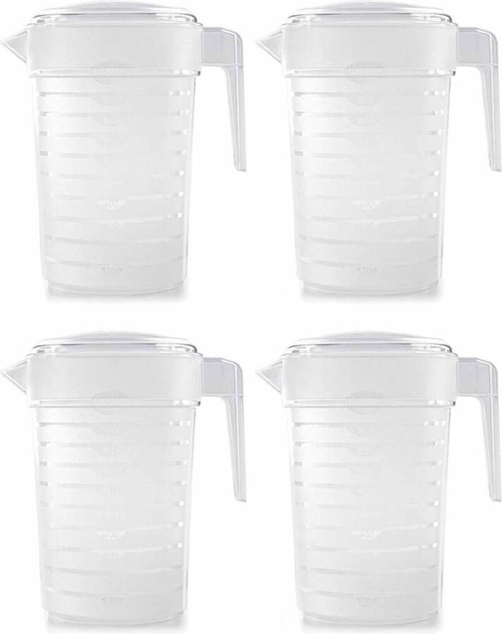 PLASTICFORTE Pakket van 4x stuks kunststof schenkkannen waterkannen van 2 liter 2000 ml Feest partij zomer
