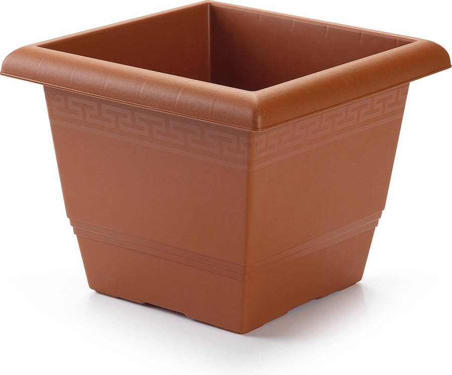 PLASTICFORTE Plantenbak terra cotta 26 x 26 x 20 cm Bloembak vierkant van kunststof Binnenmaat 25 cm