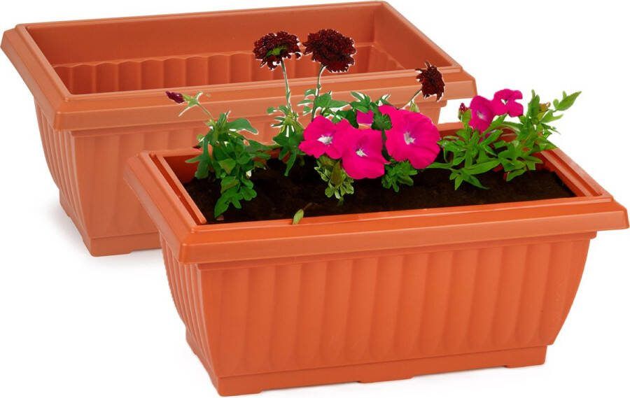 PLASTICFORTE Plantenpot bloempot Windsor 2x buiten kunststof terracotta L33 x B18 x H15 cm plantenbak balkon terras tuin