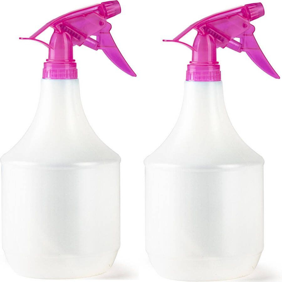 PLASTICFORTE Plantenspuit met een inhoud van 1 liter 2x wit roze verstuiver 25 cm kunststof