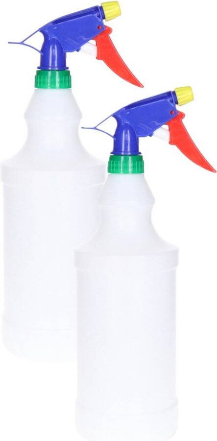 PLASTICFORTE Plantenspuit met een inhoud van 1000 ml 2x mat wit verstuiver kop multi kleuren 30 cm