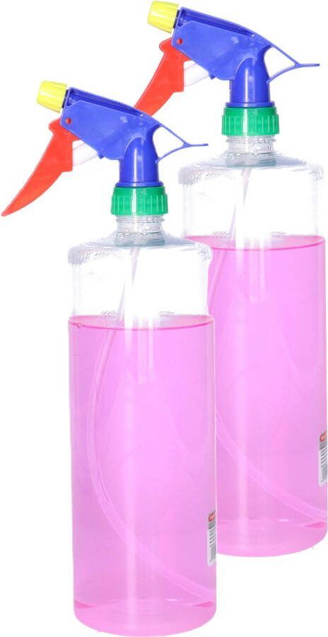 PLASTICFORTE Plantenspuit met een inhoud van 1000 ml 2x transparant verstuiver kop multi kleuren 30 cm