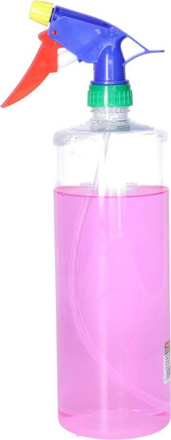 PLASTICFORTE Plantenspuit met een inhoud van 1000 ml transparant verstuiver kop multi kleuren 30 cm
