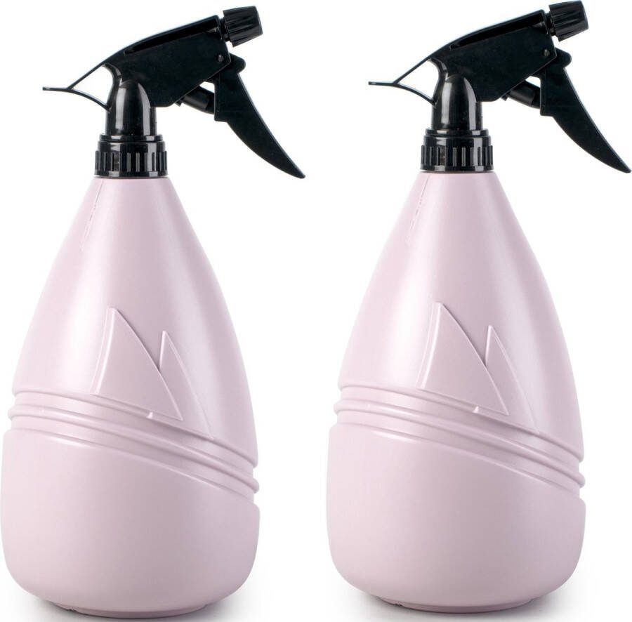 PLASTICFORTE Plantenspuit met een inhoud van 1150 ml 2x roze verstuiver kop 26 cm kunststof