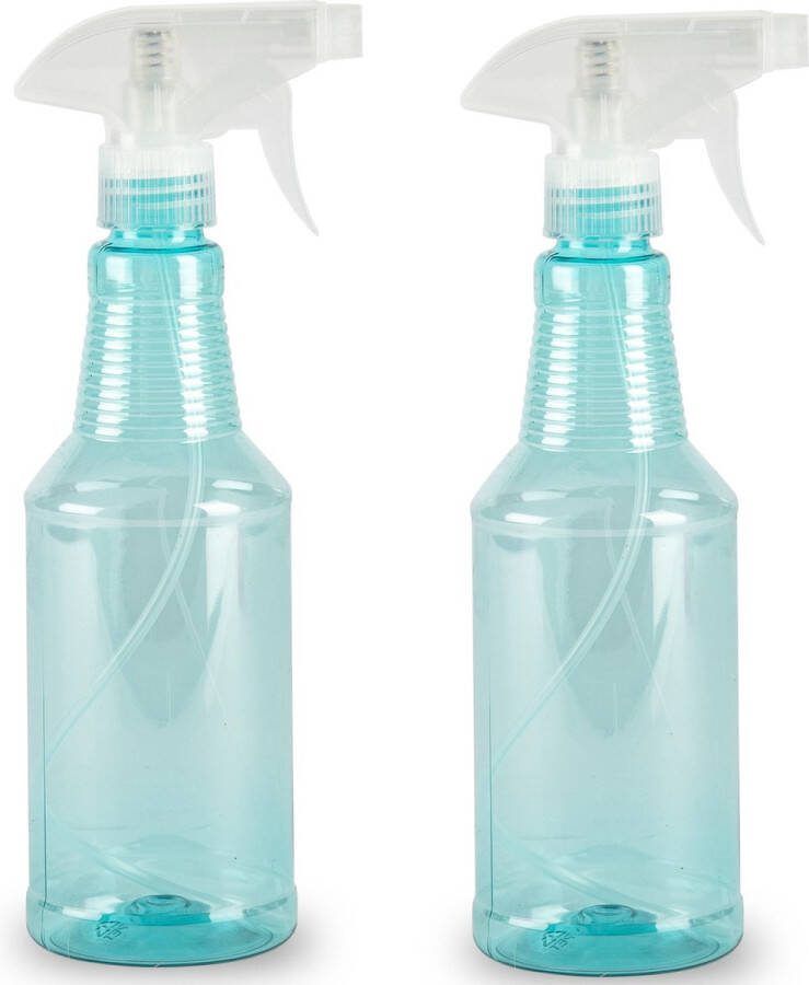 PLASTICFORTE Plantenspuit met een inhoud van 500 ml 2x transparant blauw verstuiver 18 cm kunststof