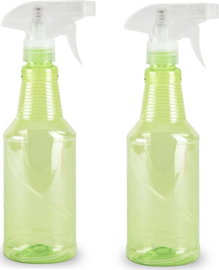 PLASTICFORTE Plantenspuit met een inhoud van 500 ml 2x transparant groen verstuiver 18 cm kunststof