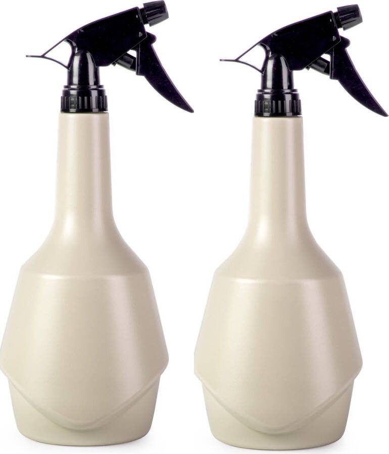PLASTICFORTE Plantenspuit met een inhoud van 950 ml 2x beige verstuiver kop 30 cm kunststof