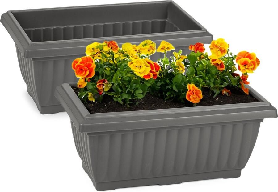 PLASTICFORTE Plantenpot bloempot Windsor 2x buiten kunststof antraciet L33 x B18 x H15 cm plantenbak balkon terras tuin