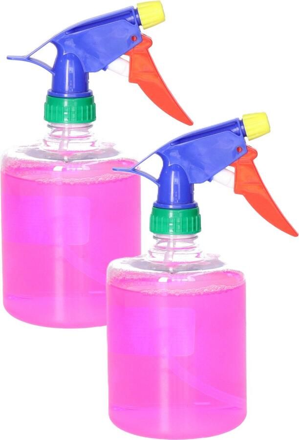 PLASTICFORTE Plantenspuit met een inhoud van 500 ml 2x transparant verstuiver kop multi kleuren 30 cm