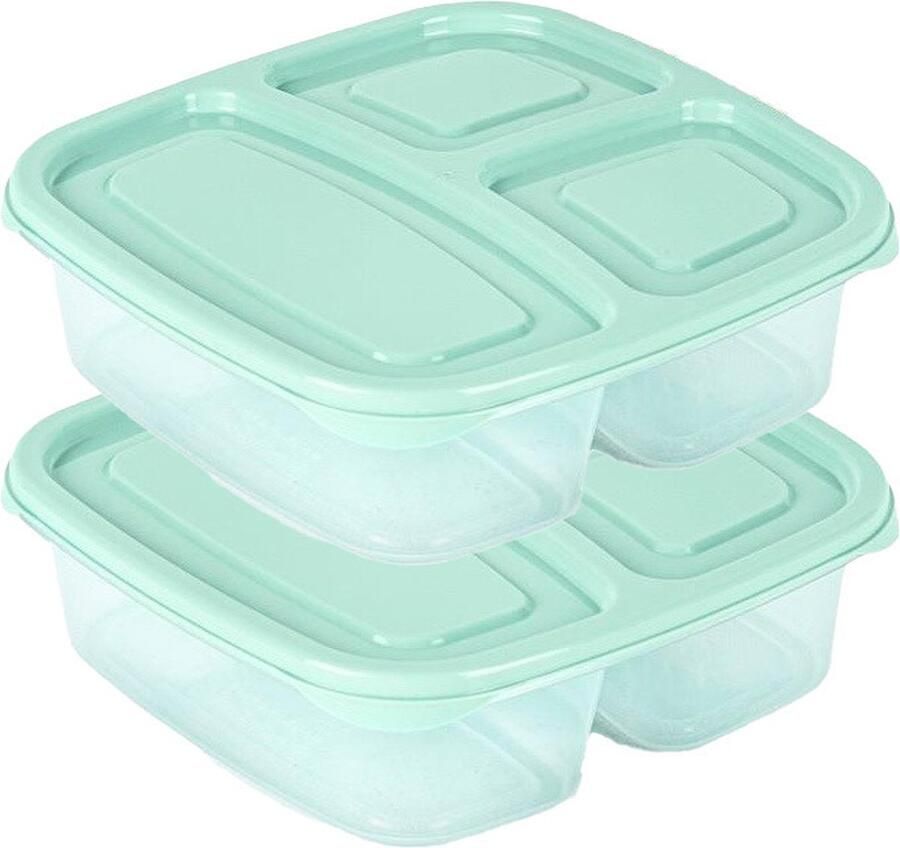 PLASTICFORTE Vershoudbakje 2x 3-vaks 1 2L meal prep herbruikbaar mint groen vaatwasser bestendig magnetron bakjes