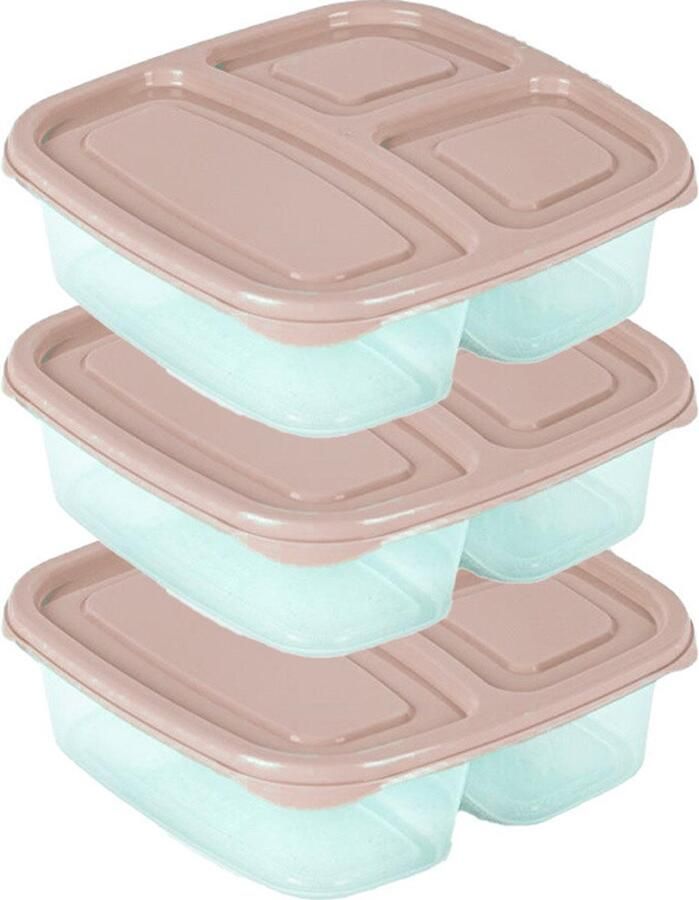 PLASTICFORTE Vershoudbakje 3x 3-vaks 1 2L meal prep herbruikbaar taupe vaatwasser bestendig magnetron bakjes