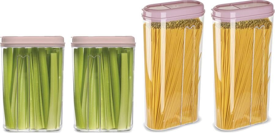 PLASTICFORTE Voedselcontainers set 4 stuks licht roze 2350 1500ml kunststof voorraadpot