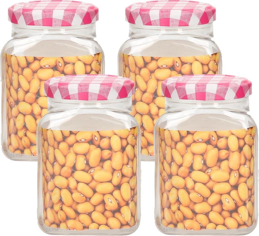 PLASTICFORTE Weckpot inmaakpot Classic 4x 375ml kunststof draaideksel roze D7 x H11 cm