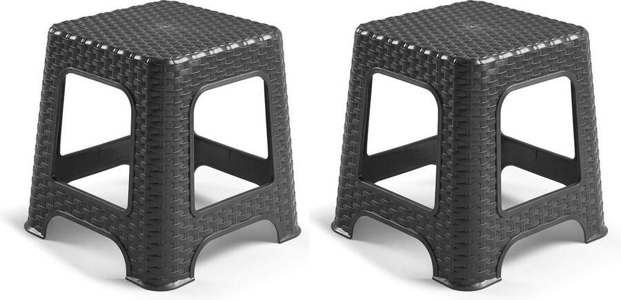 PLASTICFORTE zit krukje 2x Rotan line zwart kunststof 32 x 32 x 30 cm kinder krukjes