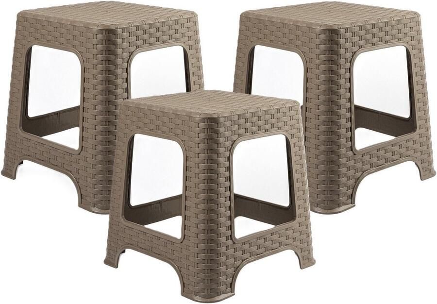 PLASTICFORTE zit krukje 3x Rotan line taupe kunststof 32 x 32 x 30 cm kinder krukjes