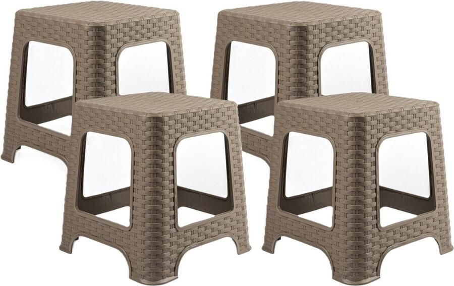 PLASTICFORTE zit krukje 4x Rotan line taupe kunststof 32 x 32 x 30 cm kinder krukjes