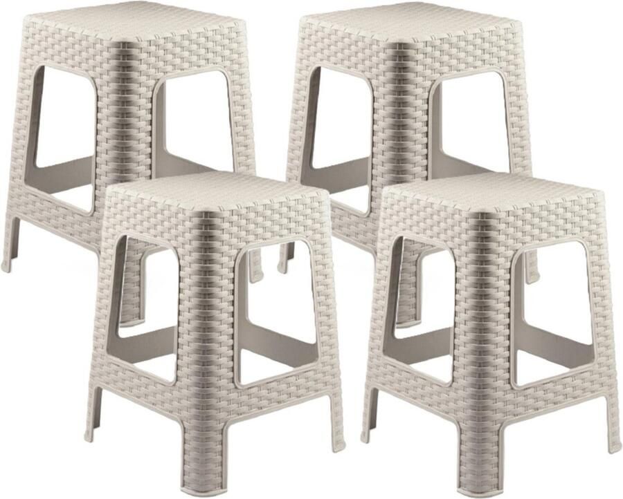 PLASTICFORTE zit bijzet krukje 4x Rotan line beige kunststof 28 x 28 x 45 cm opstapje