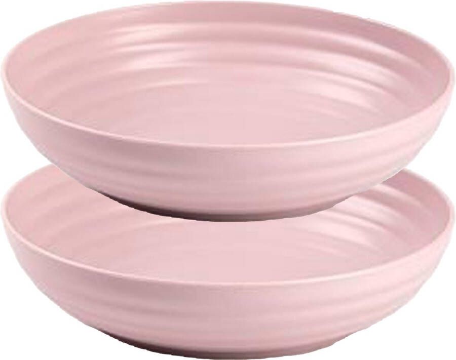 Forte Plastics Plasticforte Rond bord camping 4x diep bord D22 cm oud roze kunststof onbreekbaar Diepe borden