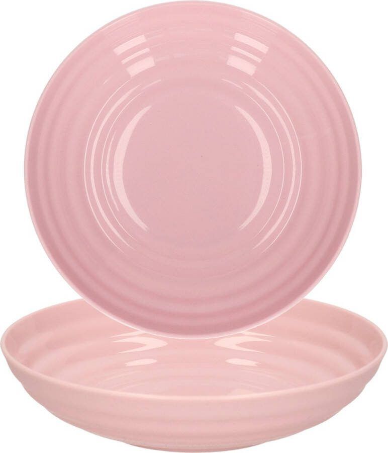 PLASTICFORTE Rond bord camping 6x diep bord D19 cm oud roze kunststof soepborden