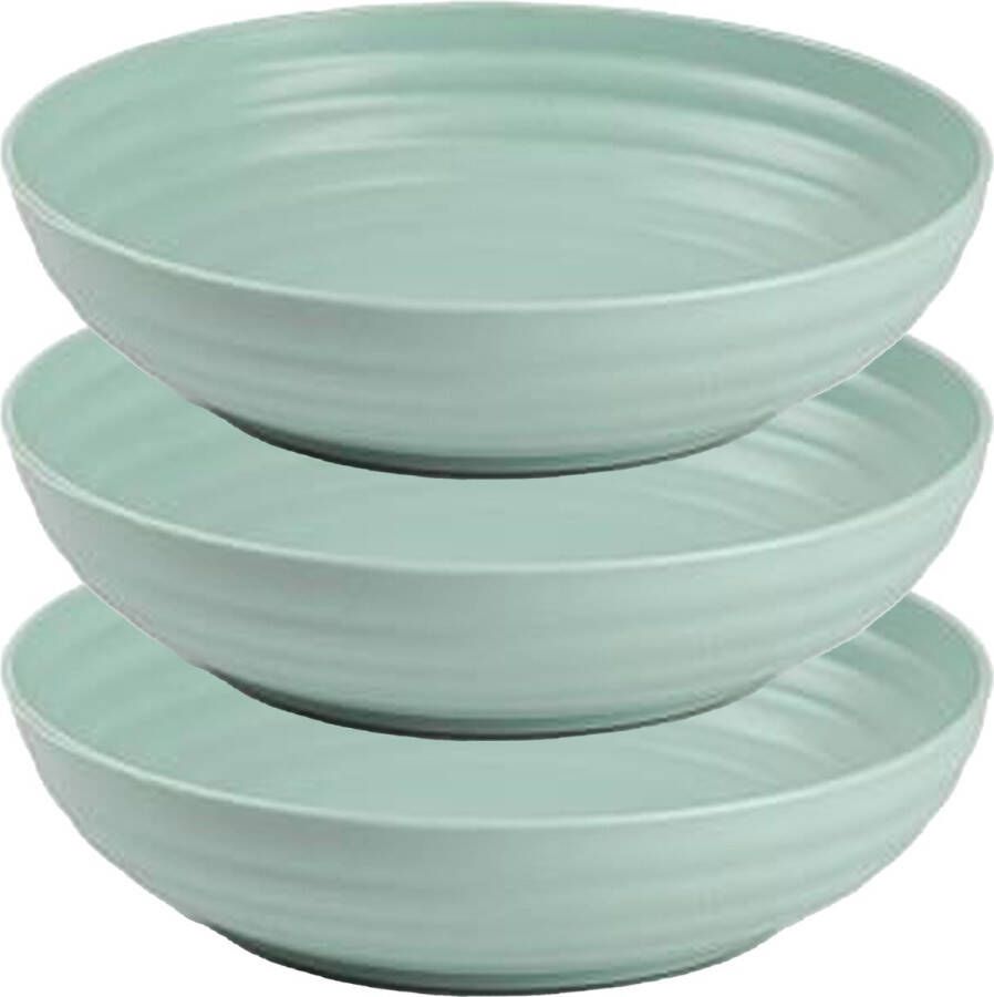 PLASTICFORTE Rond bord camping 6x diep bord D22 cm mintgroen kunststof onbreekbaar