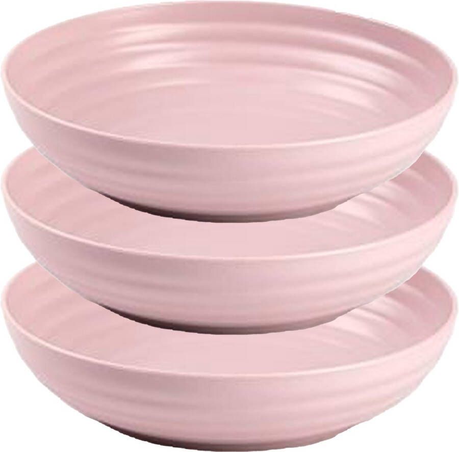 PLASTICFORTE Rond bord camping 6x diep bord D22 cm oud roze kunststof onbreekbaar