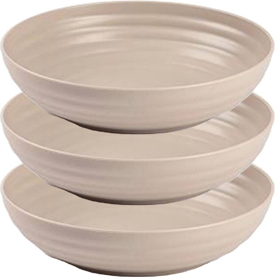 PLASTICFORTE Rond bord camping 6x diep bord D22 cm taupe kunststof onbreekbaar
