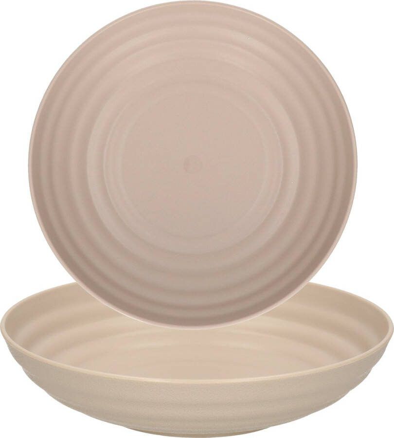 PLASTICFORTE Rond bord camping 8x diep bord D19 cm taupe kunststof soepborden