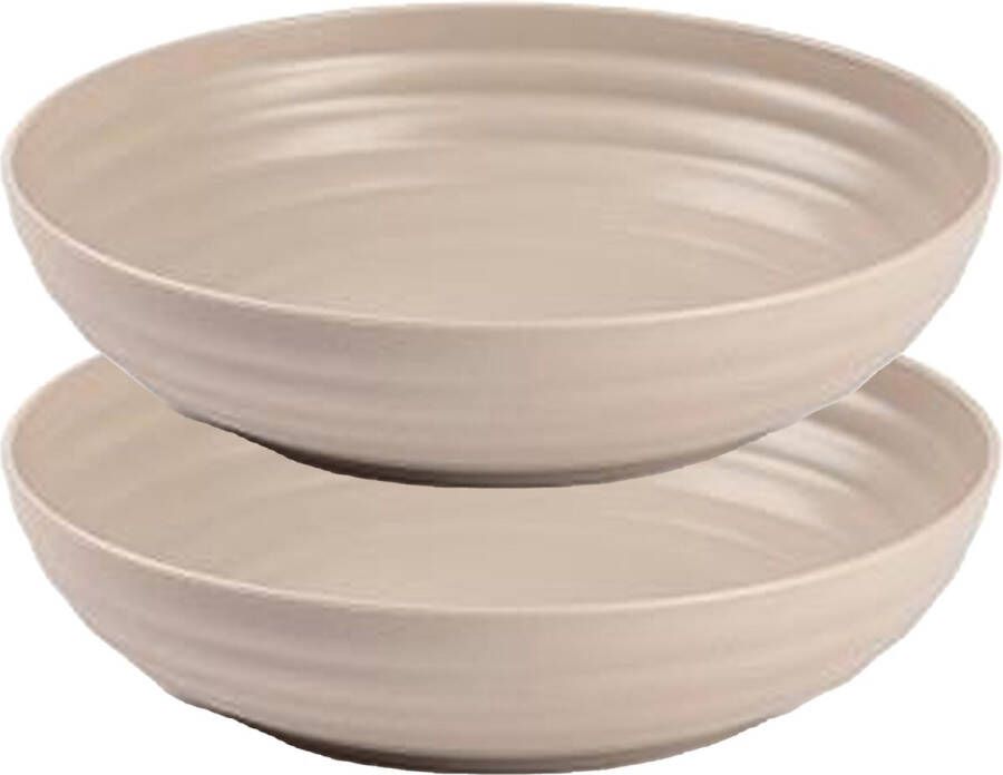 PLASTICFORTE Rond bord camping 8x diep bord D22 cm taupe kunststof onbreekbaar