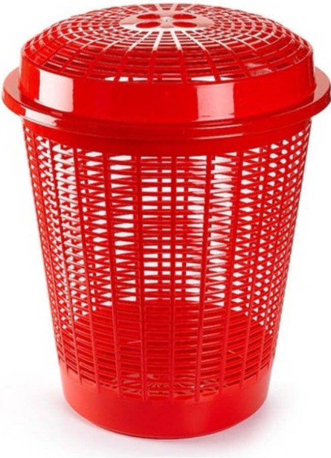 PLASTICFORTE Ronde wasmanden opberg mand met deksel 50 liter in het rood Opbergmanden kunststof wasmanden