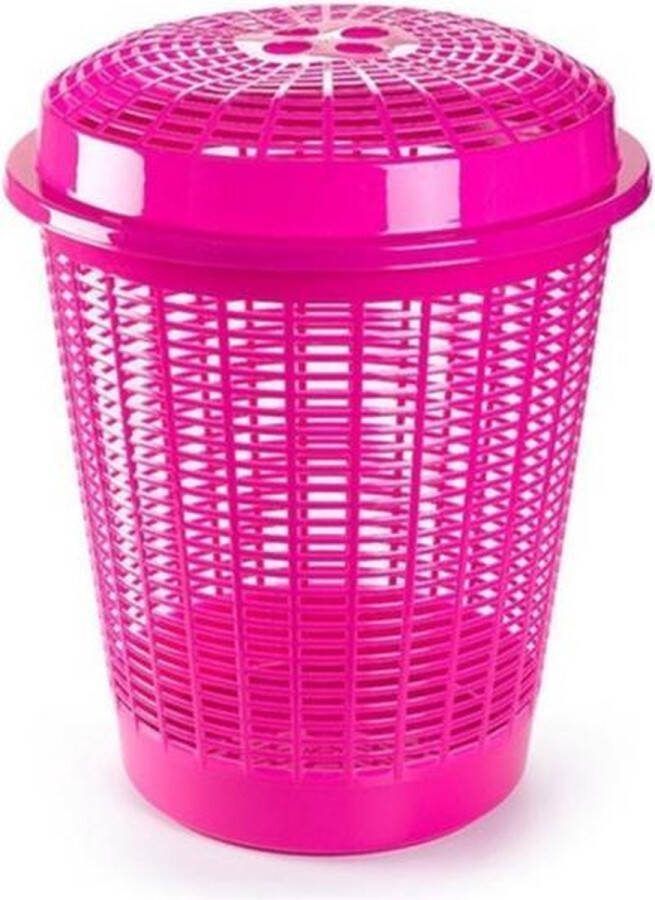 PLASTICFORTE Ronde wasmanden opberg mand met deksel 50 liter in het roze Opbergmanden kunststof wasmanden