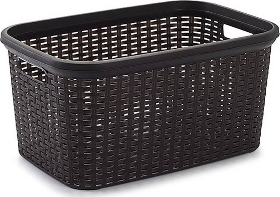 Forte Plastics Kunststof open rotan mand van 35 liter in het donkerbruin Badkamer wasmand opslag manden 53 x 36 x 26 cm