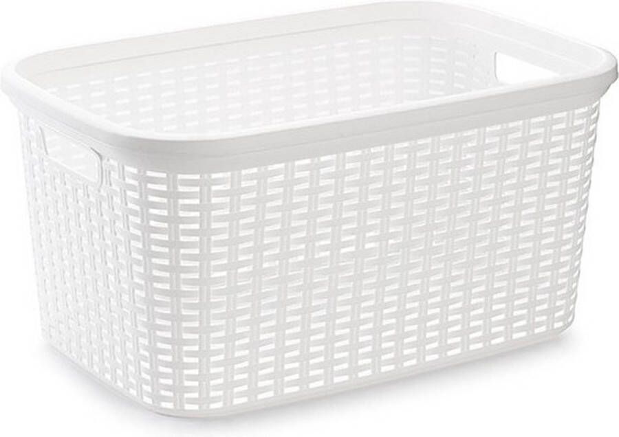 Forte Plastics Kunststof open rotan mand van 35 liter in het wit Badkamer wasmand opslag manden 53 x 36 x 26 cm