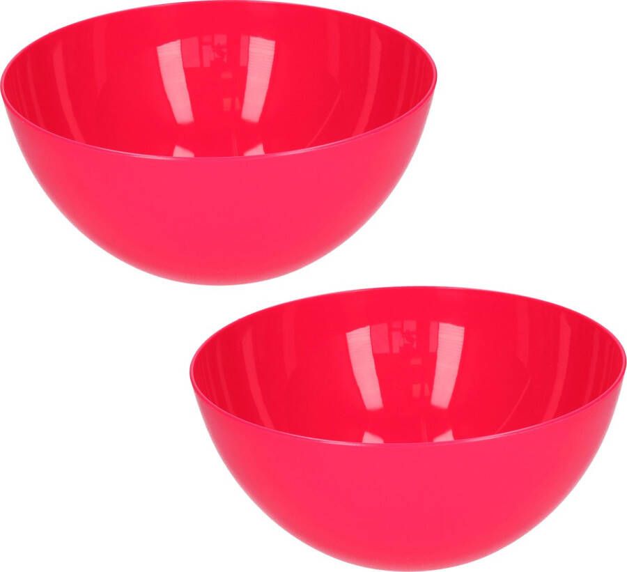 Forte Plastics Plasticforte Serveerschaal saladeschaal 2x stuks D28 x H14 cm kunststof fuchsia roze Serveerschalen