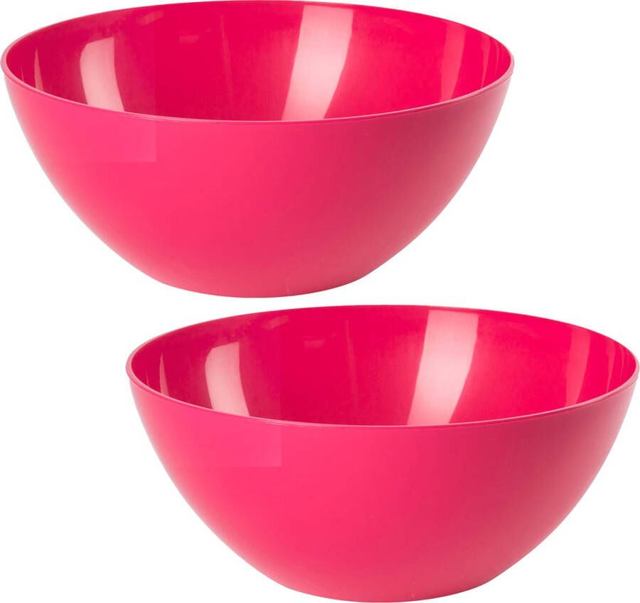 Forte Plastics Plasticforte Serveerschaal saladeschaal 2x stuks D20 x H8 cm kunststof fuchsia roze Serveerschalen