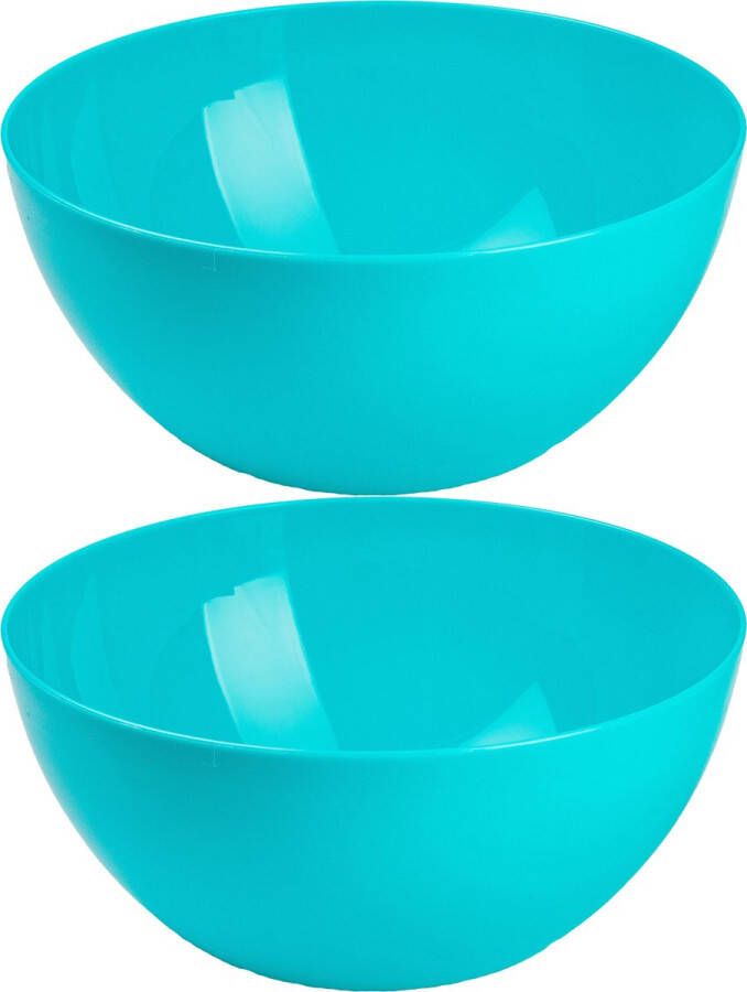 Forte Plastics Plasticforte Serveerschaal saladeschaal 2x stuks D23 x H10 cm kunststof blauw Serveerschalen