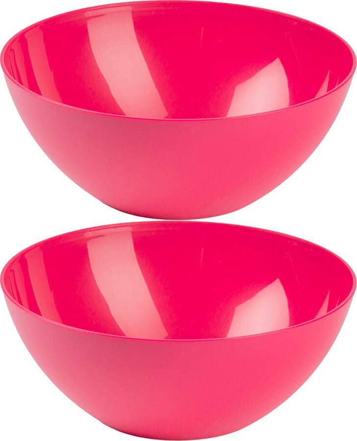 Forte Plastics Plasticforte Serveerschaal saladeschaal 2x stuks D23 x H10 cm kunststof fuchsia roze Serveerschalen