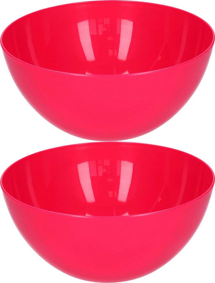 Forte Plastics Plasticforte Serveerschaal saladeschaal 2x stuks D23 x H10 cm kunststof fuchsia roze Serveerschalen