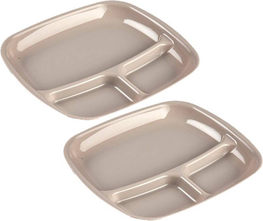 Forte Plastics Set van 10x stuks camping fondu bbq kunststof borden 3-vaks mokka bruin 21 x 24 cm Fonduebord Gourmetbord Barbecuebord