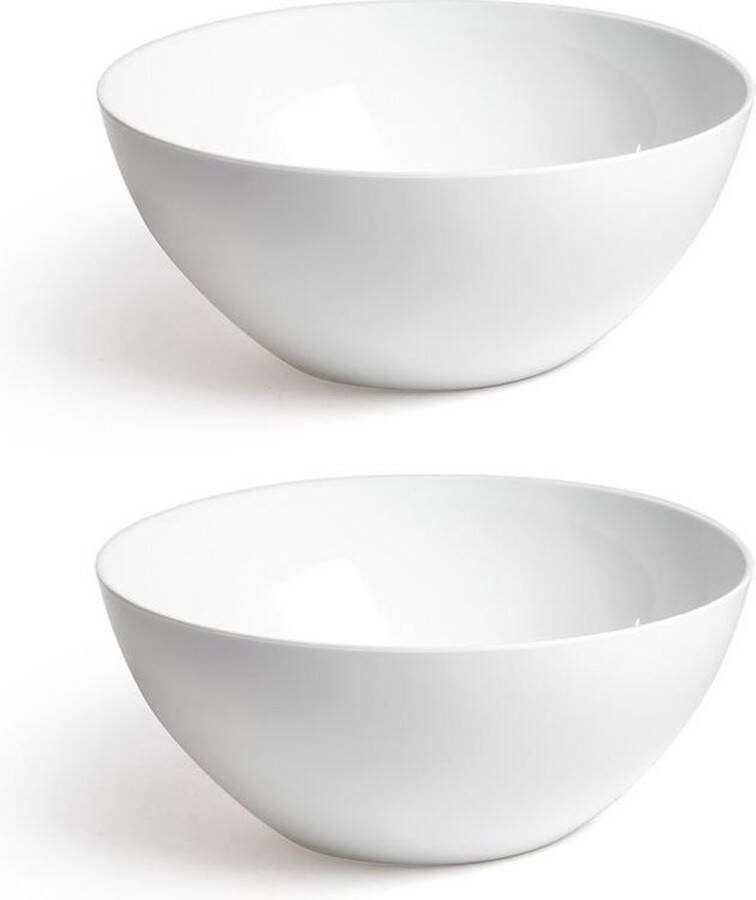 PLASTICFORTE Set van 2x stuks grote salade fruit brood serveerschaal sla bak in het wit 26.5 cm Schalen kommen van kunstsof Keukenbenodigdheden