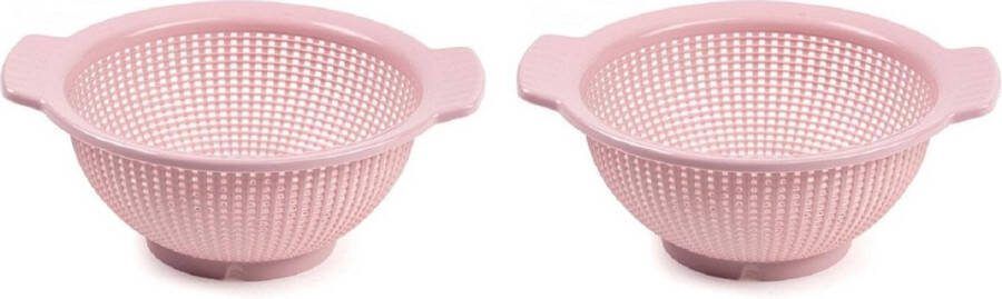 PLASTICFORTE Set van 2x stuks kunststof keuken vergiet lichtroze 27 x 24 x 10 cm Plastic vergieten keuken accessoires Afgieten