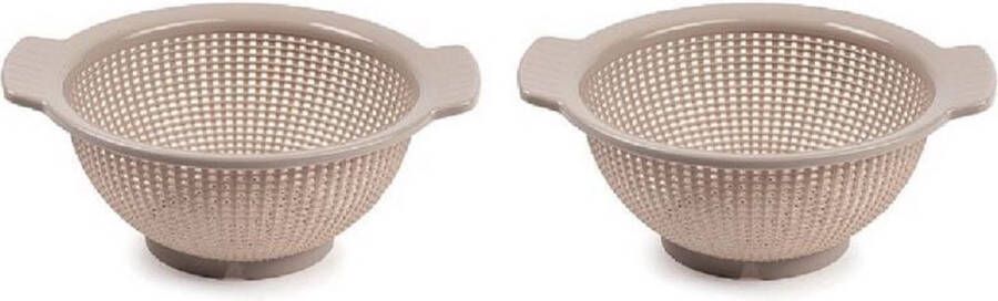 PLASTICFORTE Set van 2x stuks kunststof keuken vergiet taupe 27 x 24 x 10 cm Plastic vergieten keuken accessoires Afgieten