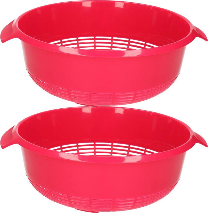 Forte Plastics set van 2x stuks kunststof keuken vergieten van 27 x 10 cm in de kleur roze -â keuken accessoires