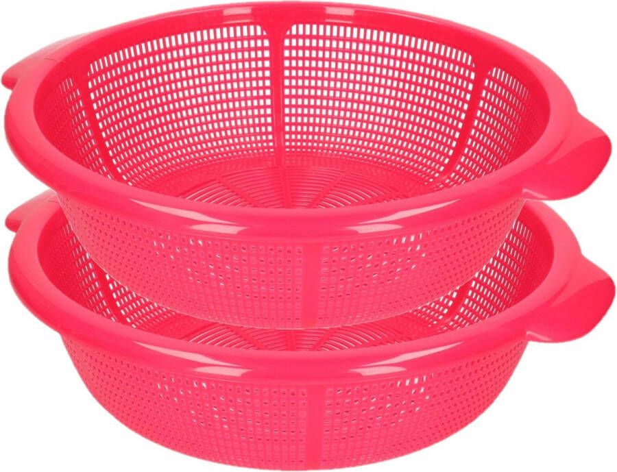 Forte Plastics set van 2x stuks kunststof keuken vergieten van 31 x 9.5 cm in de kleur fuchsia roze keuken accessoires