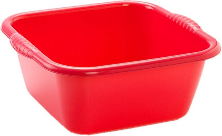 Forte Plastics Set van 2x stuks kunststof teiltjes afwasbakken vierkant 10 liter rood Afmetingen 36 x 34 x 15 cm Huishouden