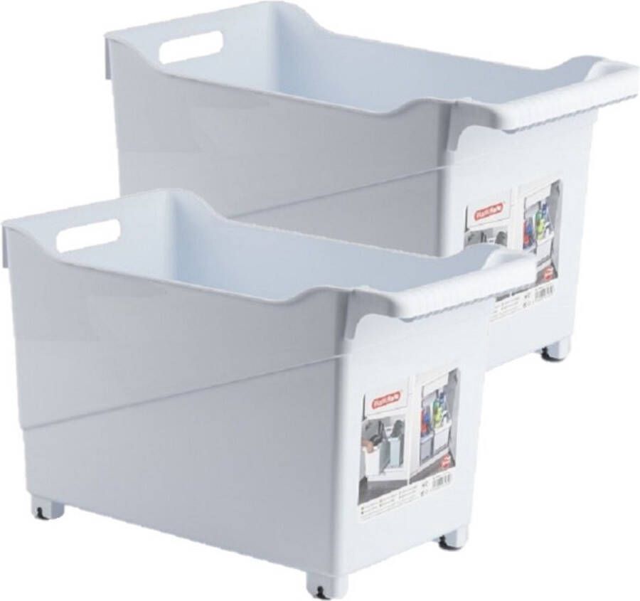 Forte Plastics Set van 2x stuks kunststof trolleys wit op wieltjes L45 x B24 x H27 cm Voorraad opberg boxen bakken